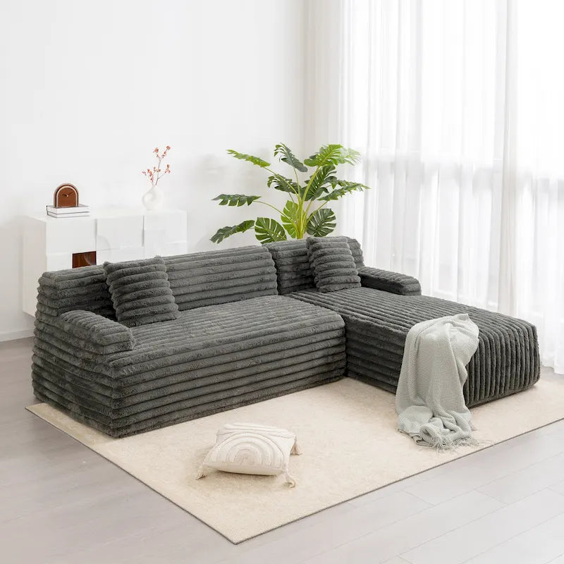 Divano componibile Cloud, divano moderno imbottito con 2 cuscini decorativi, divano componibile combinabile liberamente, divano componibile a L