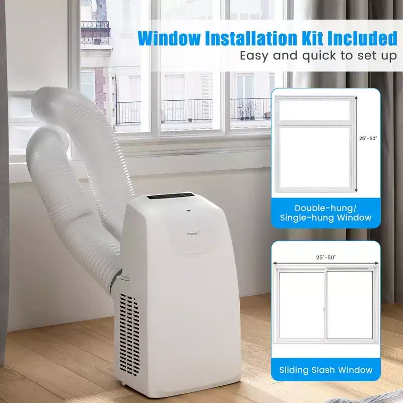 Climatiseur portable Costway 8000 BTU (11 500 BTU ASHRAE) à double tuyau, unité de climatisation 3-en-1 avec télécommande