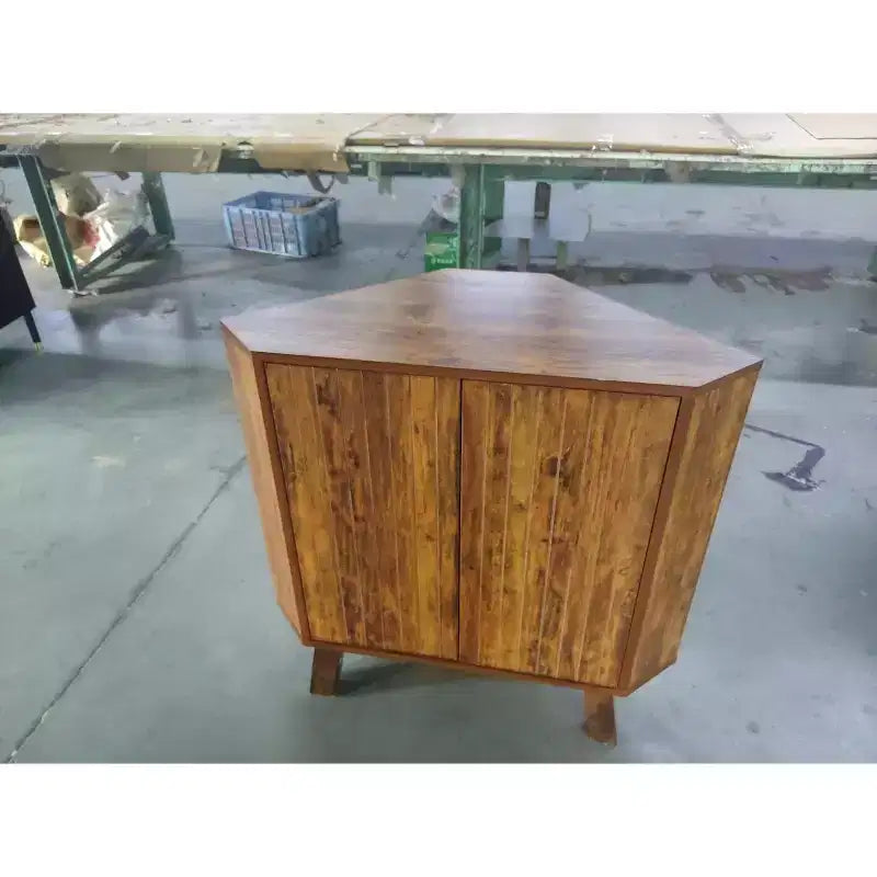 Corner Storage Cabinet with Adjustable Shelf, 3-Tier Industrial Wooden Corner Table with Doors, Triangle End Table for Living Room, Kitchen