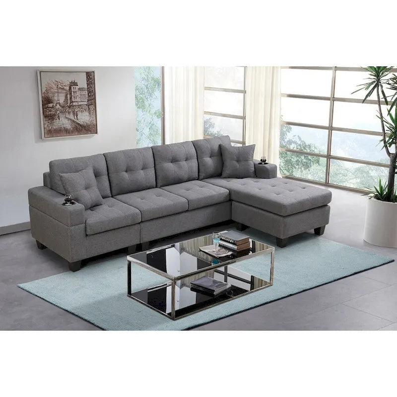 Modulaire hoekbank voor de woonkamer met L-vormige chaise longue en bekerhouder