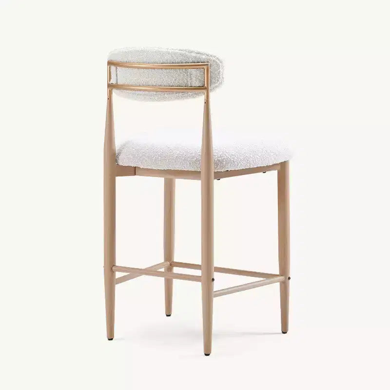 Boucle Dining Armless Barstools Set of 4,with Wood Grain Metal Legs for Kitchen, Living Room, Restaurant, Cafe - Morden Fort