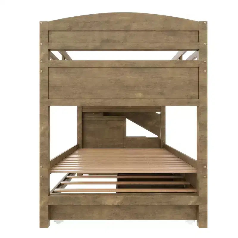 Whisen Twin XL Bunk Bed Frame with Trundle, Bunk Bed with Storage, Bunk Bed with Solid Wood, Storage Staircase, Wardrobe, 3Drawer, for Kids
