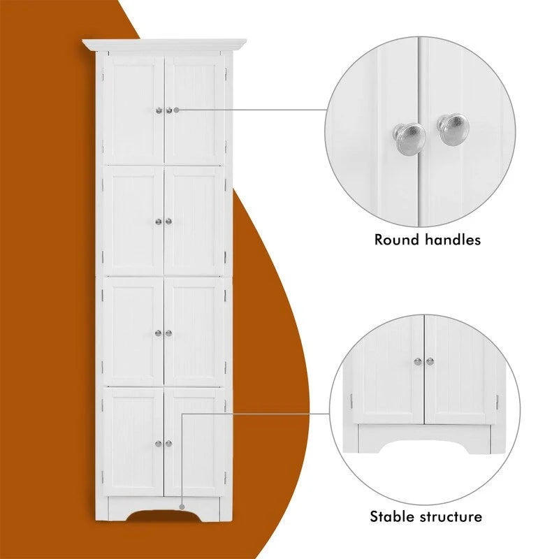Tall Corner Storage Cabinet with 8 Doors and 4 Shelves