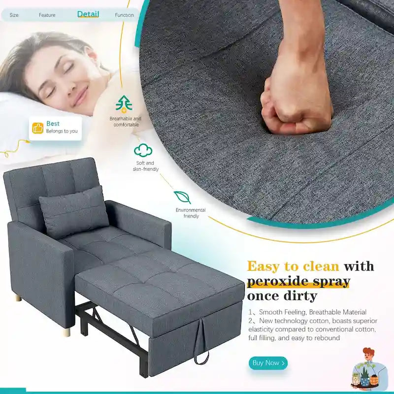 Sillón sofá cama 3 en 1 AECOJOY con almohada y respaldo convertible