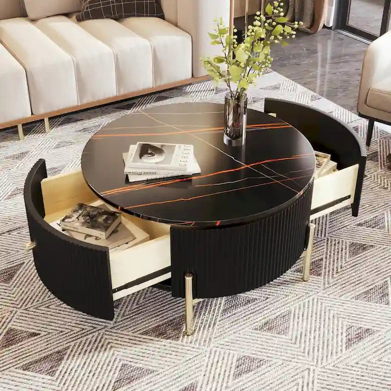 31.5 Modern Round Coffee Table with Large Drawer Storage