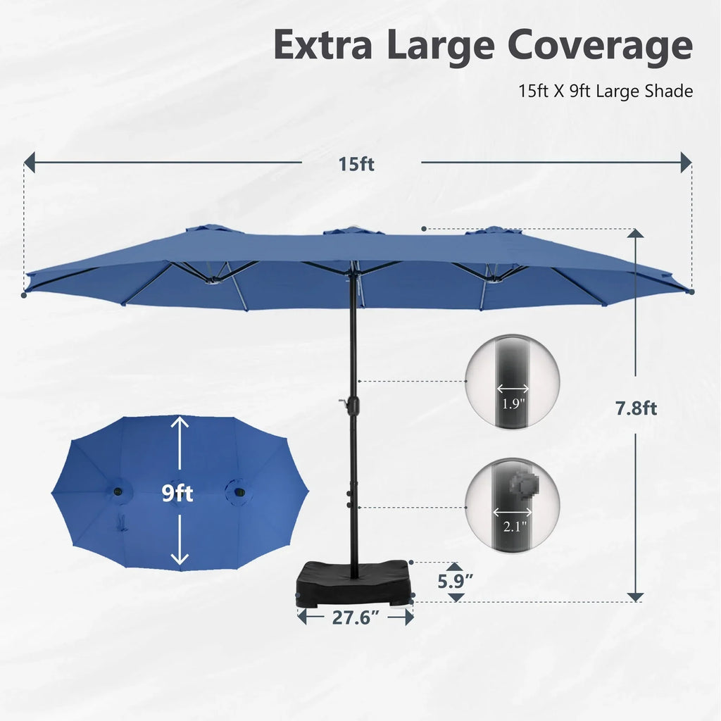 MAISON ARTS dubbele parasol voor terras, 15 ft, extra groot, tweepersoons, inclusief voet