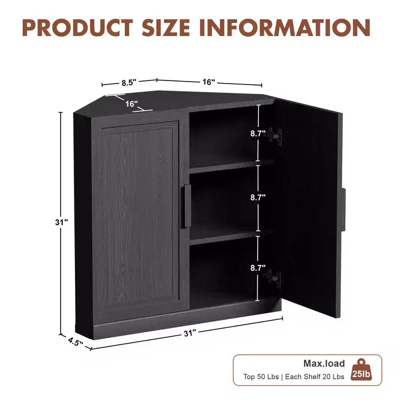 Dovelina Corner Cabinet with Adjustable Shelves Sideboard Buffet Wine Cabinet Kitchen and Dining Cabinet with Wood Doors - 31H x 31W, 36H x 31W