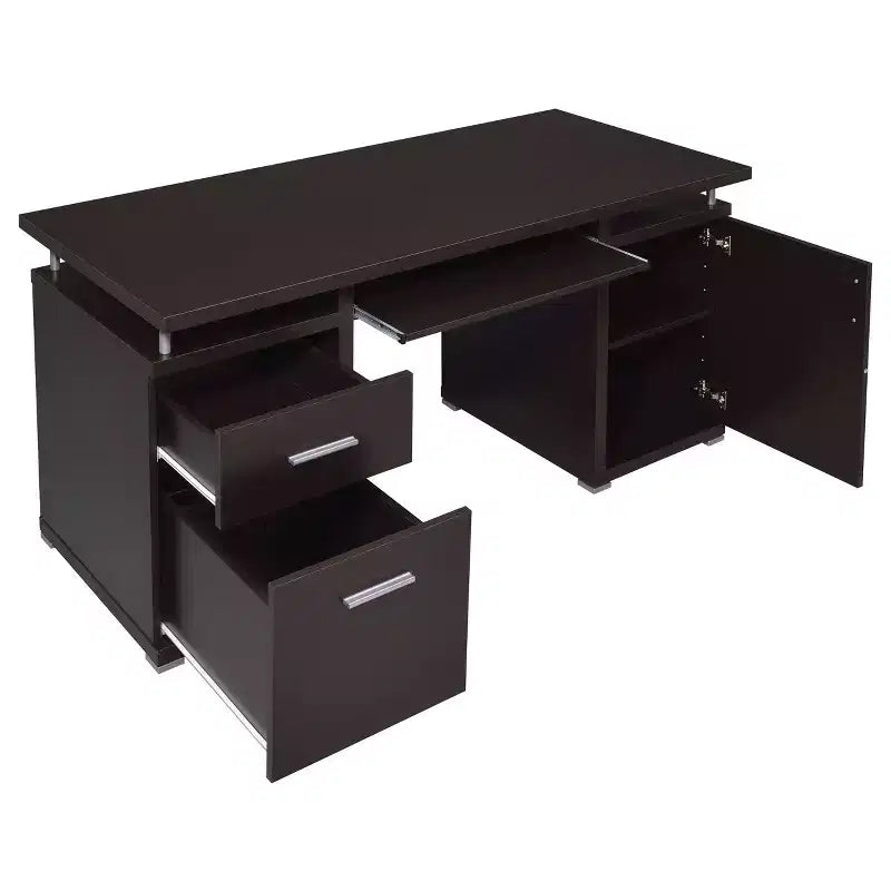 TUYOHW 55 Holzschreibtisch, Computer-Schreibtisch fürs Büro mit 2 Schubladen, 1 Schrank, 1 offenem Fach, 1 Tür, Arbeitstisch fürs Homeoffice, Arbeitszimmer und kleine Räume