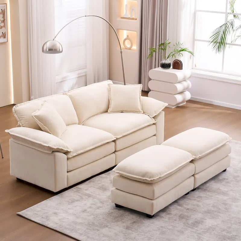 2 minderli, 2 yastıklı ve 2 puflu 2 kişilik kanepe, konforlu kanepe - oturma odası için derin kanepe, modüler kanepe