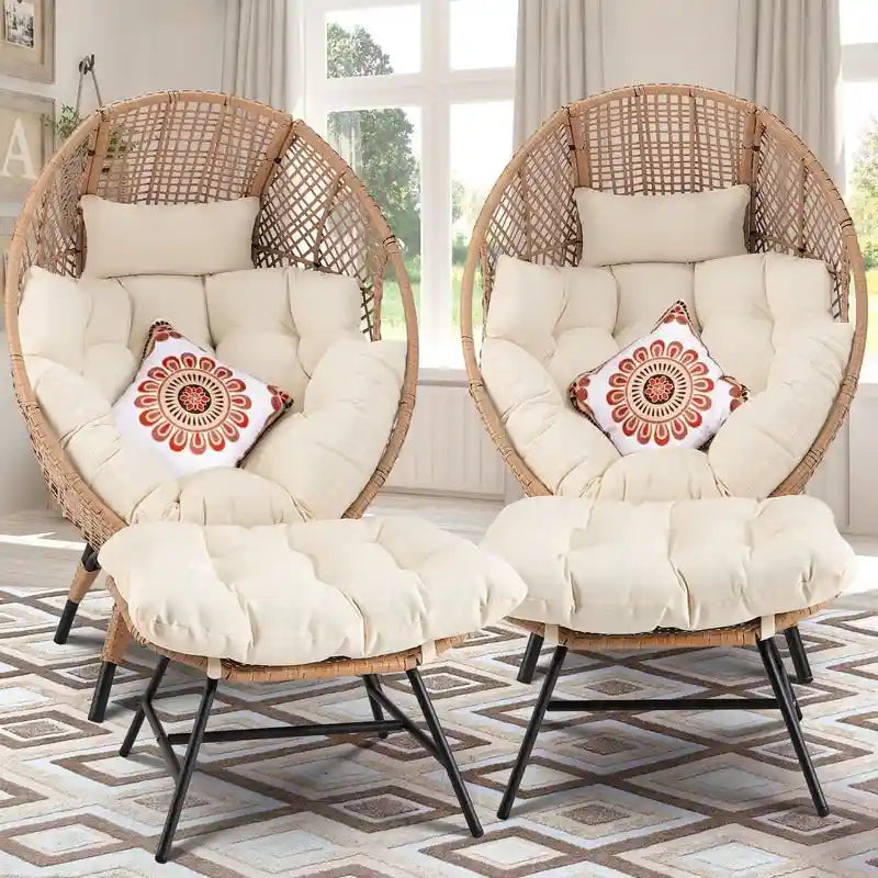 FINCATI Indoor Eggs Chair, 440 lbs Egg Chair Outdoor, Oversized Egg Chair with Ottoman, Luxury Cozy Egg Chair with Foot Rest