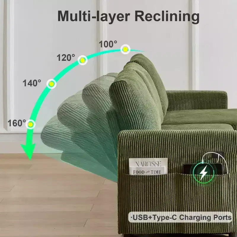 Dyonery 2-in-1-Schlafsofa zum Ausziehen mit Stauraum und Récamiere, Cord-Ecksofa mit USB-Anschlüssen für das Wohnzimmer
