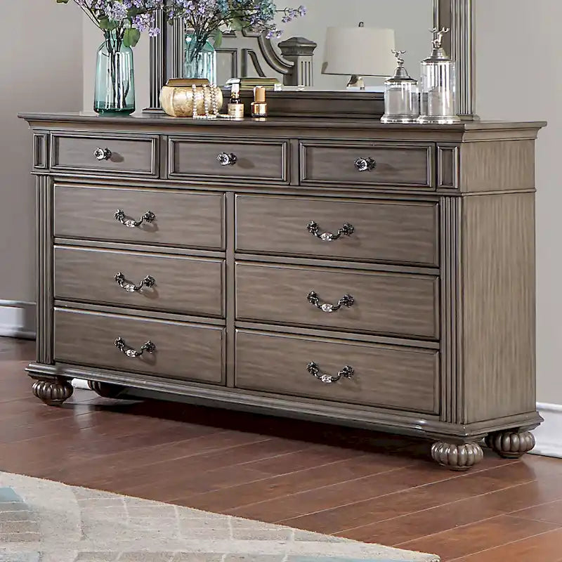Vame-perinteinen 2-osainen lipasto- ja peilisetti, 9 laatikkoa, Furniture of America