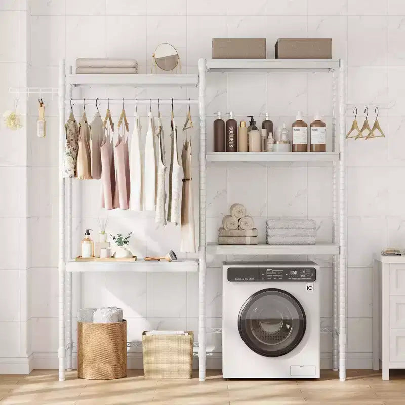 Plank boven de wasmachine, droogkastopbergplank met 5 niveaus en verstelbare hoogte, badkamerplank, ruimtebesparende opbergruimte voor badkamer en wasruimte