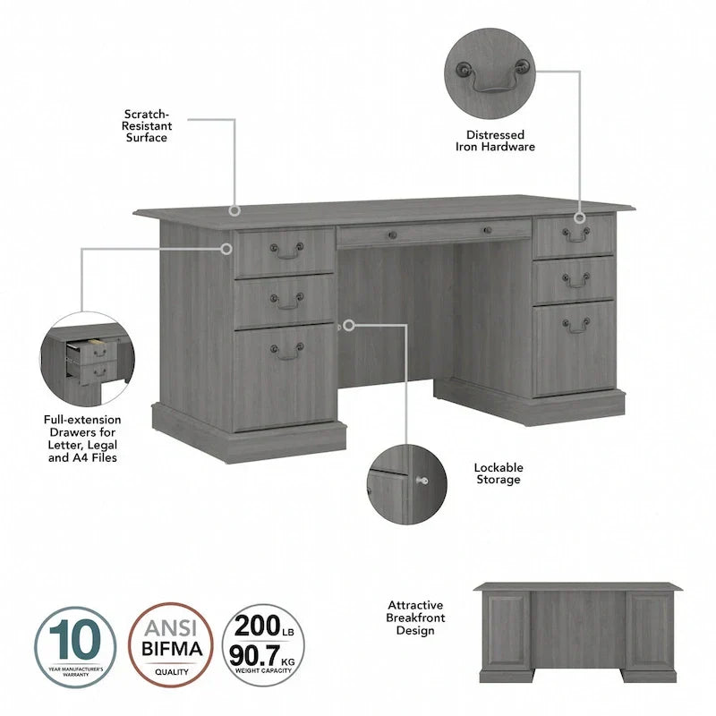 Bush Furniture Saratoga vezetői íróasztal fiókokkal és tárolóhellyel