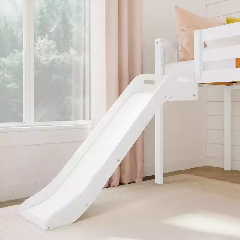 Letto basso rialzato singolo per bambini con scivolo e scaletta, in legno massello, 14 sponde di sicurezza, portata di 400 lb