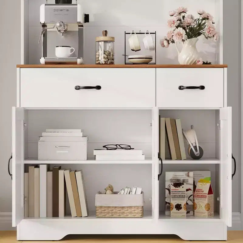 71 Kitchen Pantry Cabinet with Charging Station, Large Countertop, Microwave Stand & 2 Drawers,Hutch Storage for Dining & Living Room