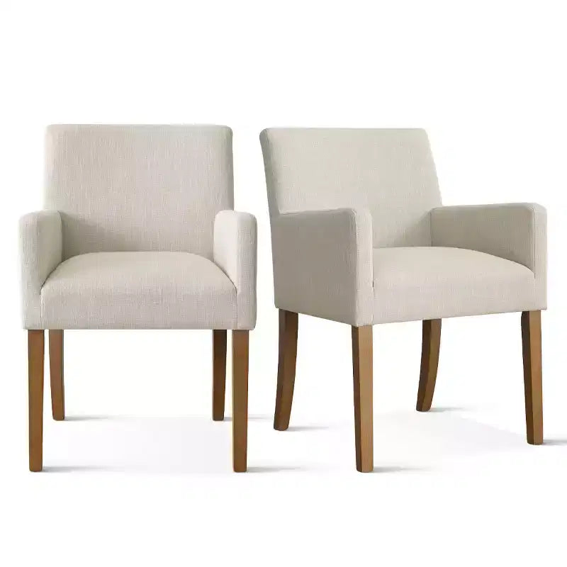 Set of 6 Upholstered Dining Chairs with Arms, Modern Linen Armchairs with Wooden Legs, Accent Chairs for Dining Room, Living Room - Panipeachy