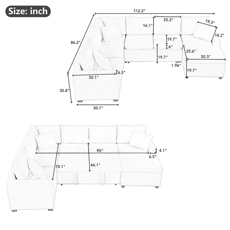 Chenille Sectional Sofa Pull-out Sofa Bed, L-Shape Sleeper Sofa with Storage Ottoman, 3 Pillows and Charging Devices