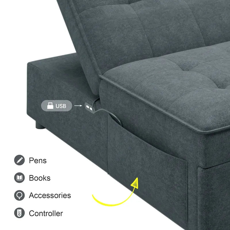 72.5 Linen 4-in-1 3-Seater Sleeper Sofa with 5-Level Adjustable Backrest And Storage Pocket