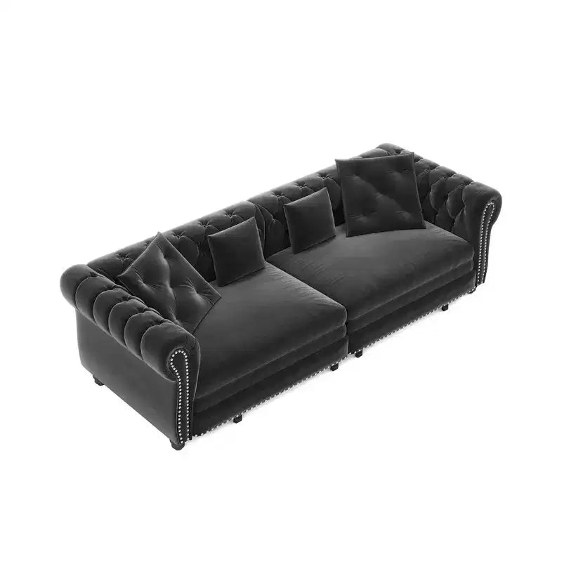 Whisen Samt-Schlafsofa in King-Size mit Ausziehfunktion und 3-in-1-Funktion, wandelbares Schlafsofa mit beweglichem Hocker und Steppdesign