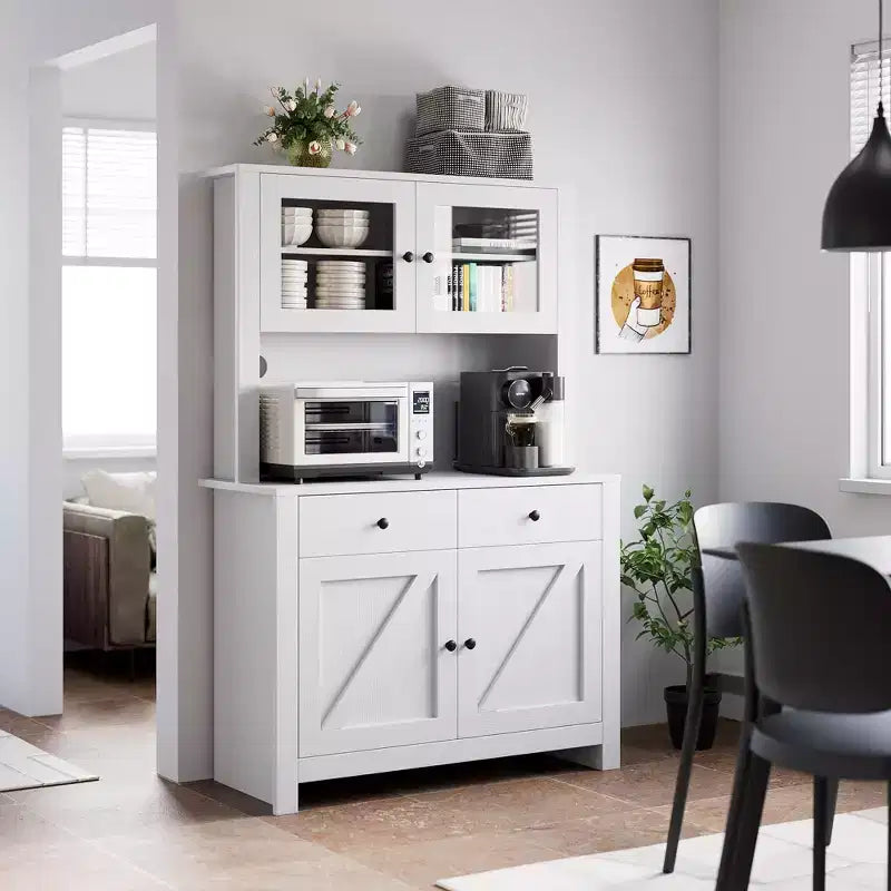 Gabinete despensa de cocina con soporte para microondas, vitrina con aparador y estantes ajustables, para cocina y comedor