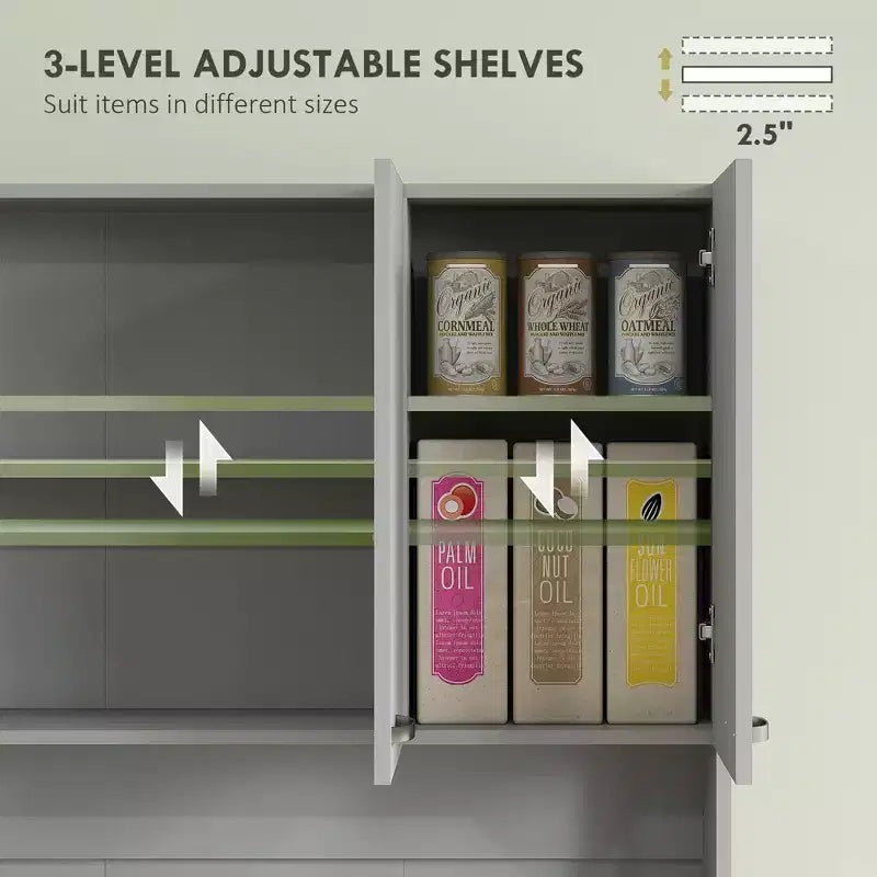 71 Kitchen Pantry Cabinet, Tall Storage Cabinet with Microwave Stand, Modern Kitchen Hutch,3 Adjustable Shelves for Living Room, Dining Room