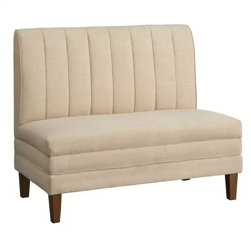 Lifestorey 4-teiliges Kerrington-Bankett-Esszimmer-Set mit Kanalsteppung, Walnuss/Creme: leinenähnlicher Stoff, Säulentisch