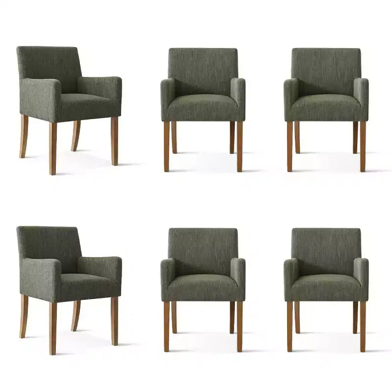 Set of 6 Upholstered Dining Chairs with Arms, Modern Linen Armchairs with Wooden Legs, Accent Chairs for Dining Room, Living Room - Panipeachy