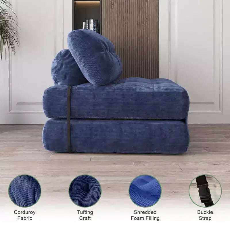 Canapé-lit futon pliant en velours côtelé, fauteuil convertible au sol avec coussin et soutien dorsal, format double