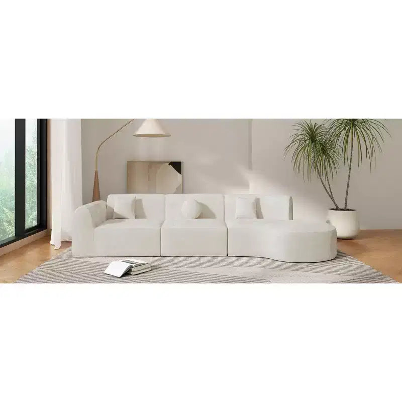 140-Inch Modern Curved Sectional Sofa with Chaise Lounge, 3-Piece Set, for Living Room