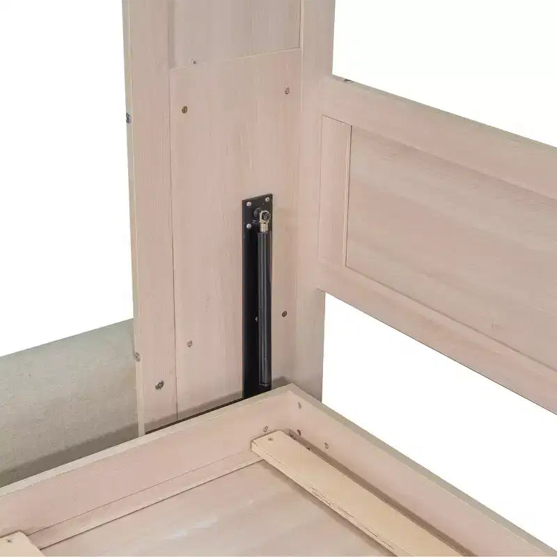 Murphy-bed in queensize met bank, houten kastbed in queensize met ledverlichting, opklapbaar wandbed voor de logeerkamer, beige