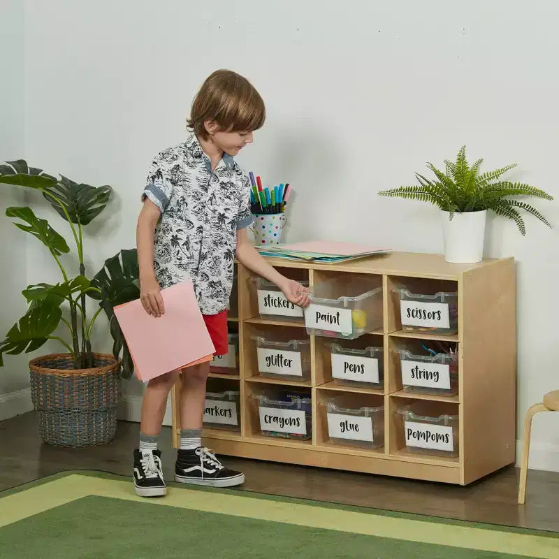 Cubby Mobile Tray Cabinet and 15 Scoop Front Bins, 3x4, Kids Furniture