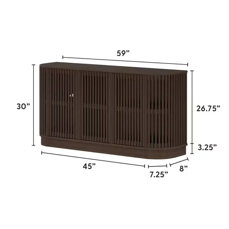 Buffet en bois massif Plank+Beam Contour avec 3 portes, meuble TV de 59 po pour salon