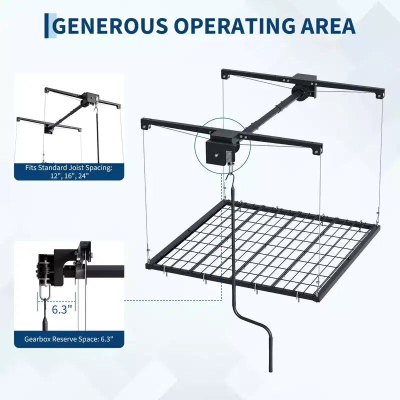 Scaffale regolabile per ripostiglio da garage per carichi pesanti, montato a soffitto con blocco di sicurezza, portata di 250 libbre per contenitori, attrezzi, biciclette e garage