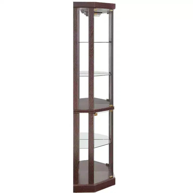 Hoekvitrinekast met glazen deuren en planken, hoekvitrine voor woonkamer