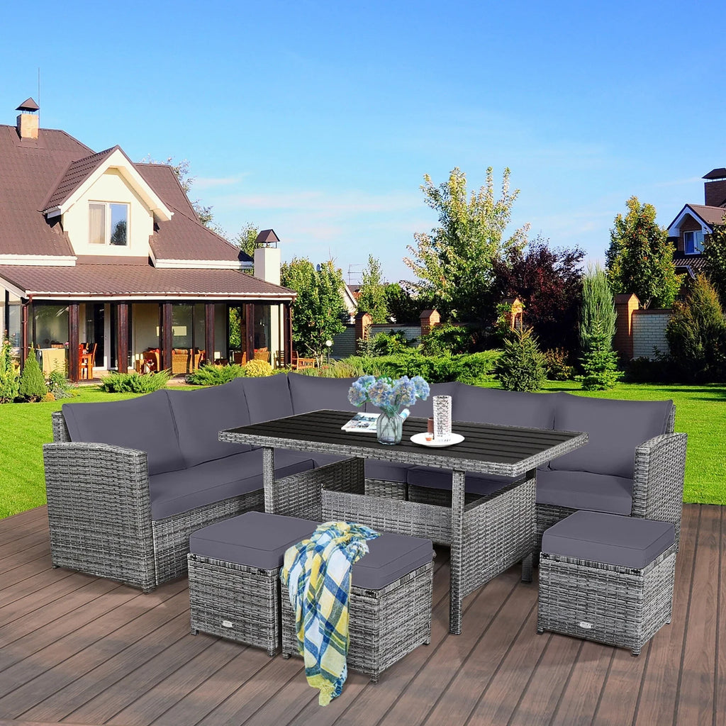 Costway 7-delige eethoek voor de patio van rotan, modulaire bank, fauteuil en voetenbank - Bekijk de details