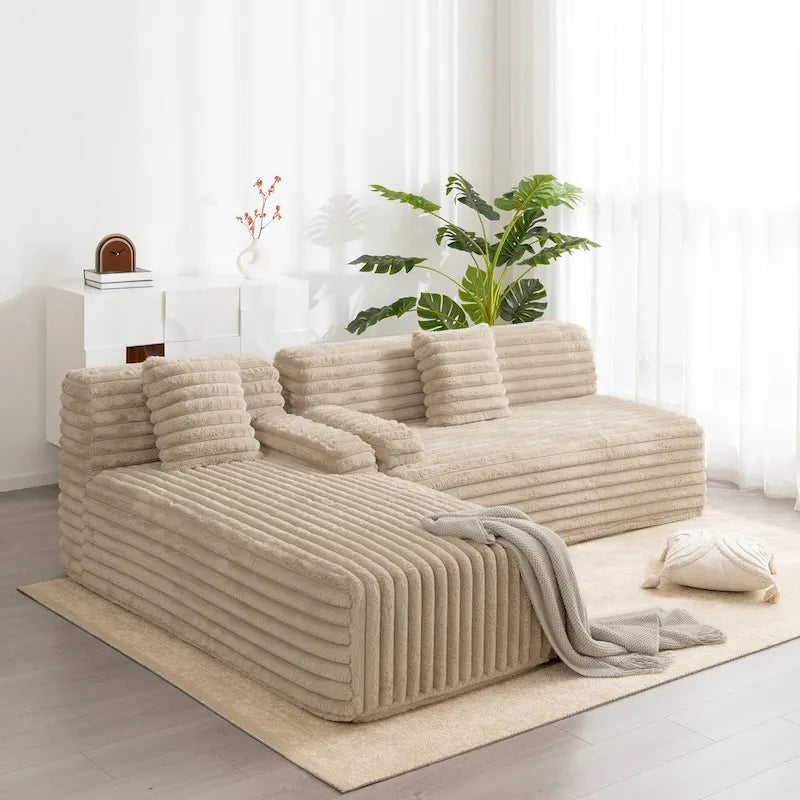 Divano componibile Cloud, divano moderno imbottito con 2 cuscini decorativi, divano componibile combinabile liberamente, divano componibile a L