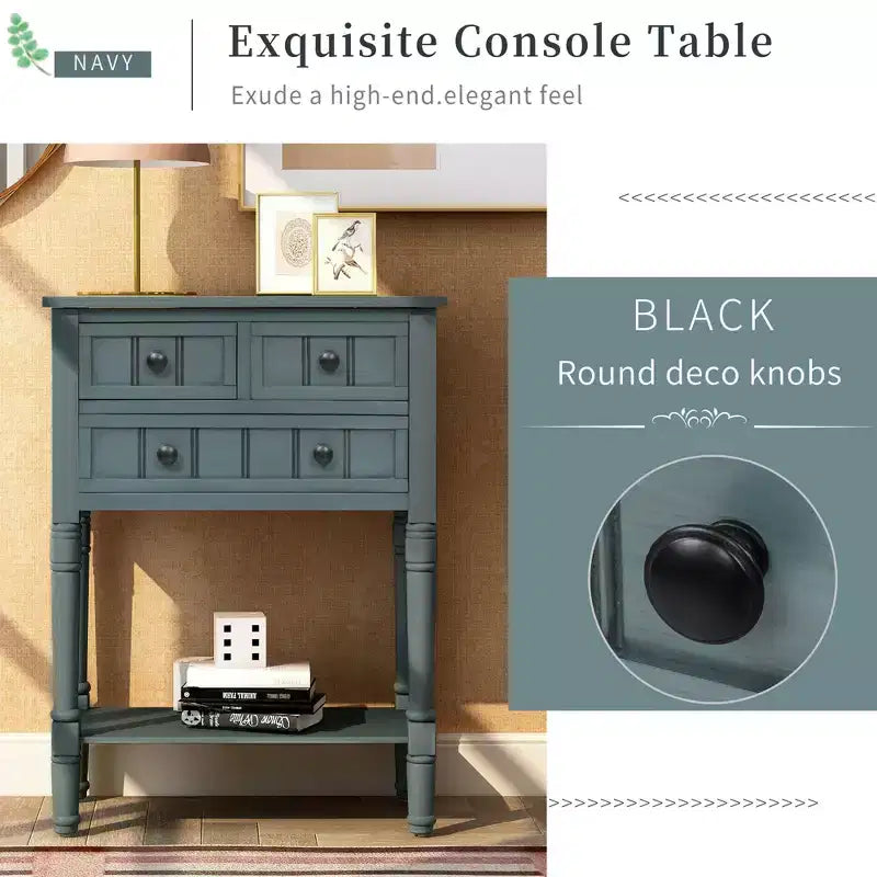 23.7in Narrow Console Table with 3 Drawers and Shelf, Sofa Table for Small Space Entryway or Living Room