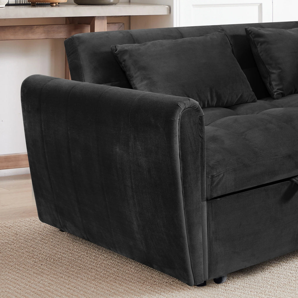 Fluwelen slaapbank van 64,96 inch, 3-in-1, met verstelbare rugleuning, opbergvak en draagvermogen van 500 lb