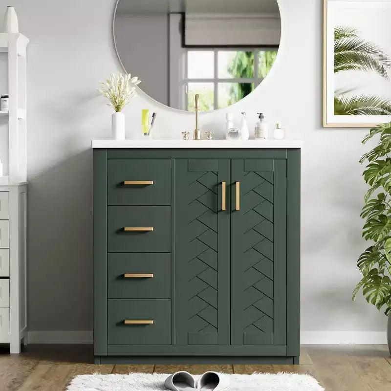30 Single Sink Bathroom Vanity with Cabinet & 3 Drawers 鈥?Black / Blue / Green / Indigo / White