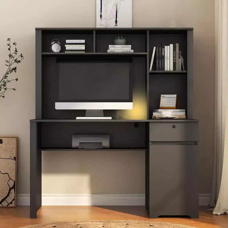 51.18IN Modern Computer Desk with Hutch and Bookshelf, Office Desk with Ample Storage, Writing Desk for Study, Reading Room
