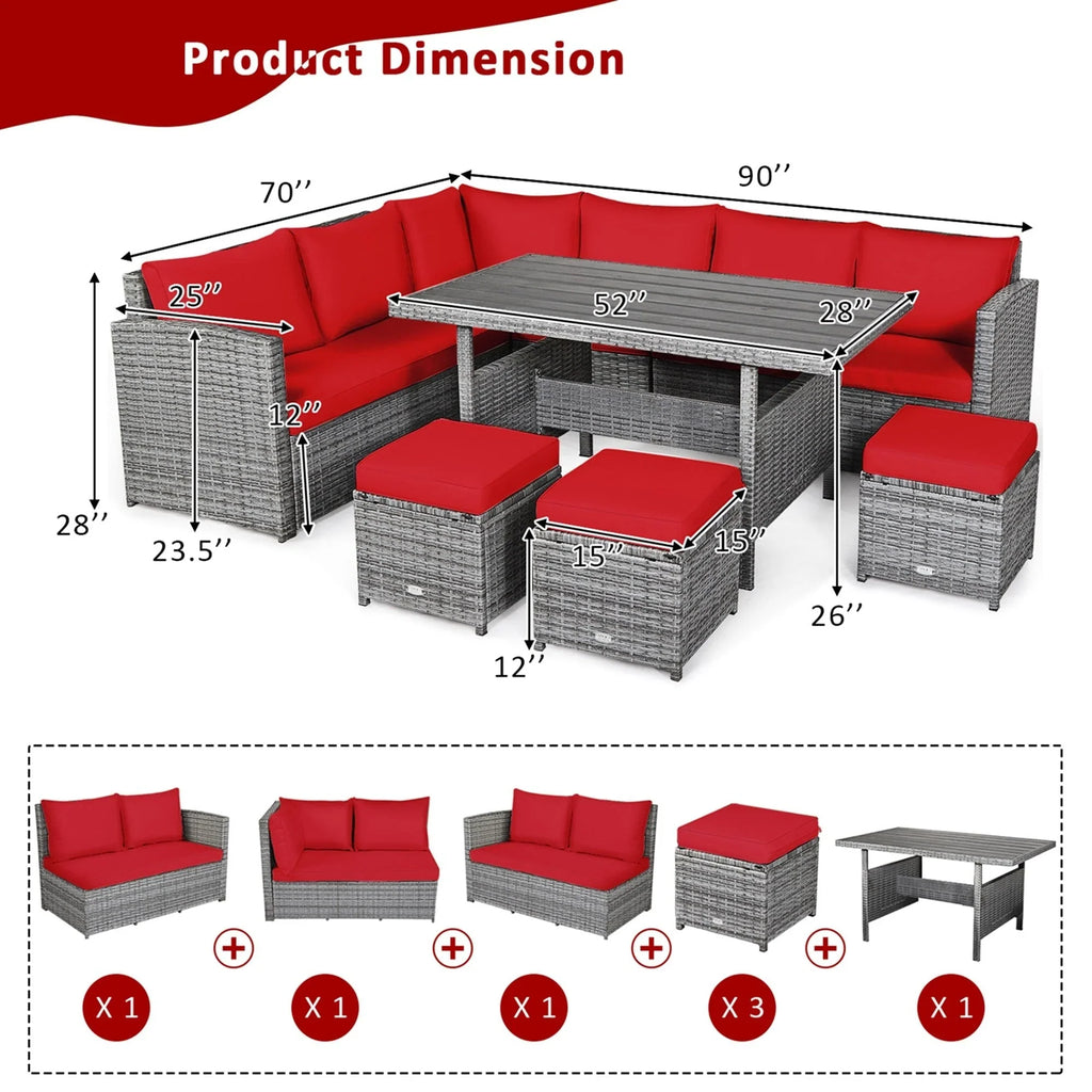 Costway 7-delige eethoek voor de patio van rotan, modulaire bank, fauteuil en voetenbank - Bekijk de details