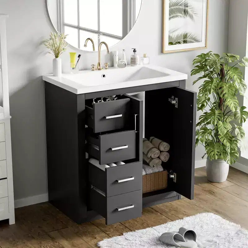 30 Single Sink Bathroom Vanity with Cabinet & 3 Drawers 鈥?Black / Blue / Green / Indigo / White