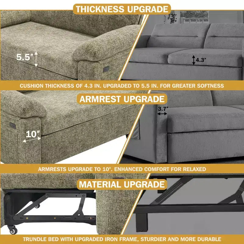 Dyonery 3-in-1 Convertible Sofa Bed, Pull Out Sleeper Sofa with Adjustable Backrest