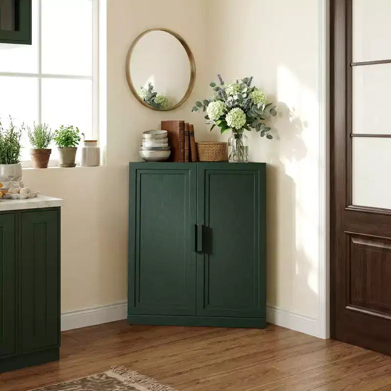 Dovelina Corner Cabinet with Adjustable Shelves Sideboard Buffet Wine Cabinet Kitchen and Dining Cabinet with Wood Doors - 31H x 31W, 36H x 31W