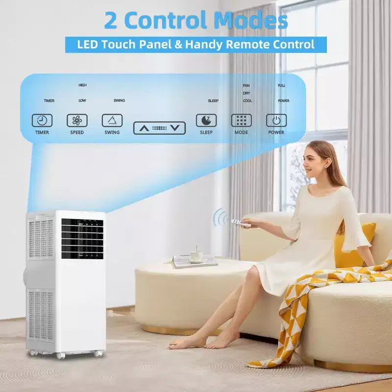 8K BTU Portable Air Conditioner - 3-in-1 Cooling, Dehumidifier & Fan for 350 Sq Ft with Sleep Mode & 1-Year Warranty