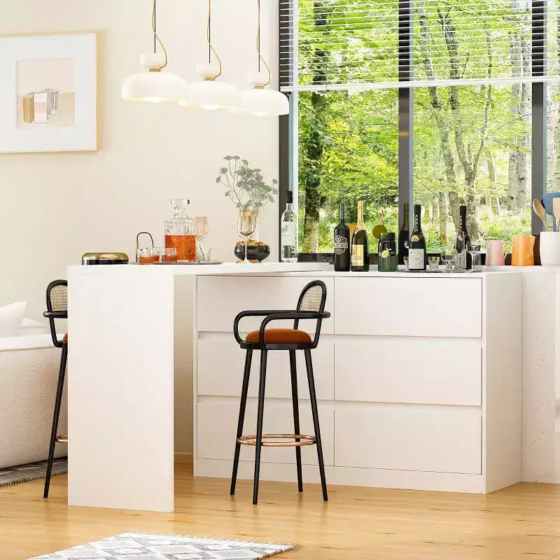 Smart Rotatable/Extendable Buffet Sideboard with 6 Drawers, Extended Countertop, Non-slip Mat, Rotating Dining Table, Kitchen Island Pantry