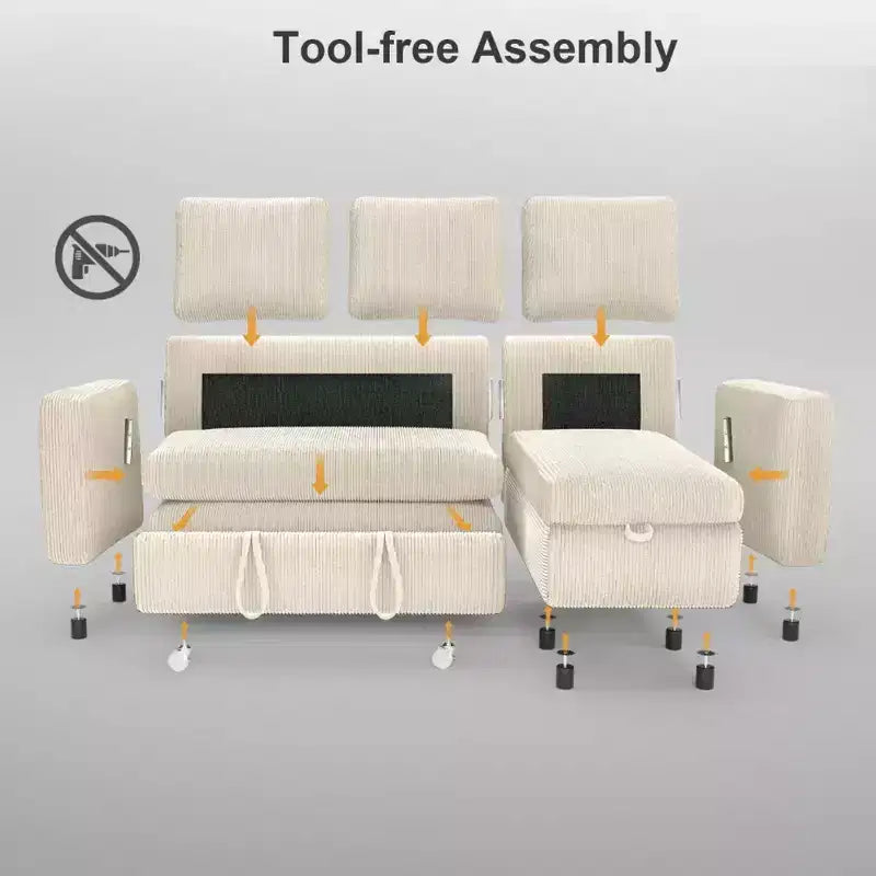 Dyonery 2-in-1-Schlafsofa zum Ausziehen mit Stauraum und Récamiere, Cord-Ecksofa mit USB-Anschlüssen für das Wohnzimmer