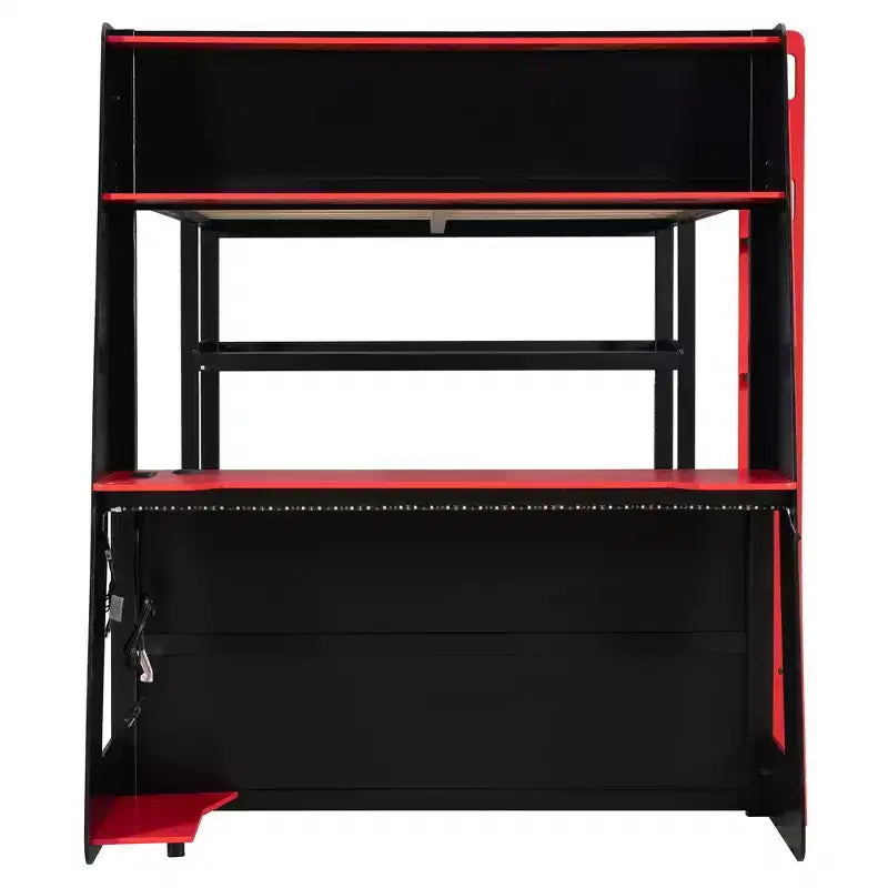 Luxystar großes Gaming-Hochbett mit Schreibtisch, Stauraumregalen und Beleuchtung