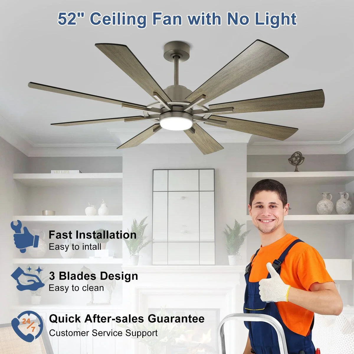Ventilatore da soffitto con telecomando e luci, grande, con 8 pale in legno